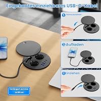 Pindus Einbausteckdose mit USB-C PD 35W, ausziehbares USB-C-Kabel, Ø100 mm – Ansicht 3
