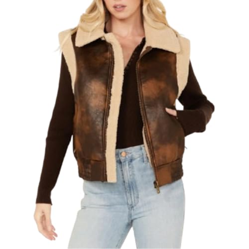 Vintage Western Leather Vest for Women, Distressed Brown Cowboy Vest, Women's Rustic Shearling Jacket