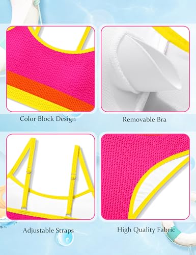 Image of Girls Bathing Suit Color-Block Adjustable Straps Bikini Sets Girls Two Piece Swimsuits with Chest Pad Swimwear 7-18T