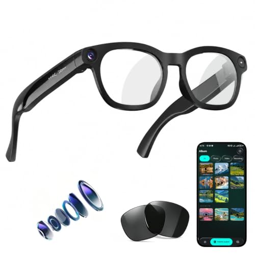 Image of Smart Camera Glasses - 8MP HD Camera and Bluetooth Audio, 1080P Video& Photo, Record, Translation, AI Assistant, Object Recognition, Music&Call, 1*Sunglasses Lenses