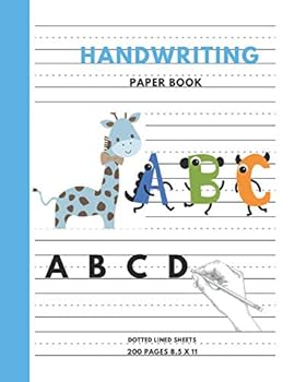 Handwriting Paper Book : Practice Paper Notebook Writing Letters and Words with Dashed Center Line, Handwriting Hooked Learn, Handwriting Workbooks for Kids, 8. 5 X 11 200 Pages