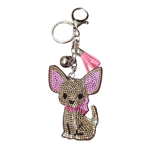 Popfizzy Rhinestone Chihuahua Keychain for Dog Lovers, Chihuahua Gifts For Women, Dog Purse Charms for Handbags, Bag Charms