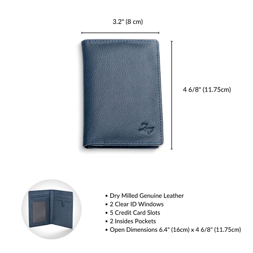 ZenZoi Slim Wallet for Men. Handmade Bifold Soft Leather Back Front Pocket Small Wallet. 2 Clear ID Windows, 5 Credit Card Slots, 2 Inside Pockets & Polyester Lining (Blue)3