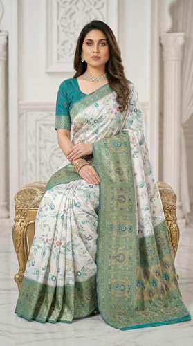 Image of C J Enterprise Women's Kanjivaram Style Soft Silk Saree Heavy Zari Woven Traditional Wedding Saree with Blouse Piece (Morpankh)