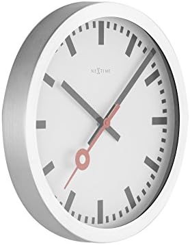 NEXTIME Wall Clock/Table Clock Station Clock Station, Very Silent, Round, White, ø 19 cm