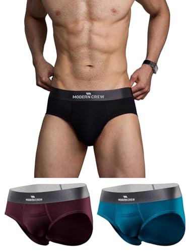 Image of Modern Crew Men's Premium Ultrasoft Micromodal Briefs, Pack of 3, Anti-Odor and Anti-Bacterial, Multiple Solid Colours - Made in India