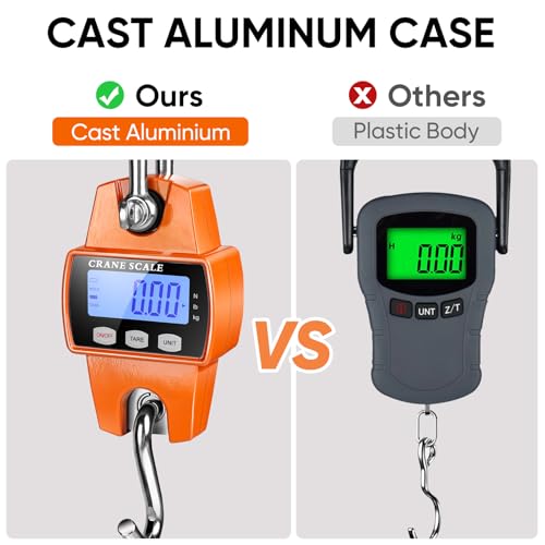 romech 660lb digital hanging scale with cast aluminum case handheld 300kg mini crane scale with hooks for farm hunting fishing outdoor orange
