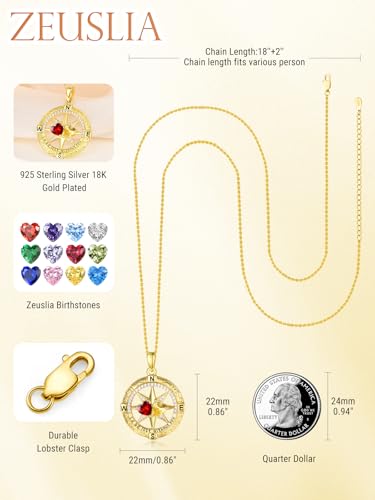 Compass Birthstones Necklace for Women, Exquisite Anniversary Birthday Gifts for Wife Sterling Silver Compass Necklace Double Birthstone Pendant jewelry ‘I'd be Lost Without You’3