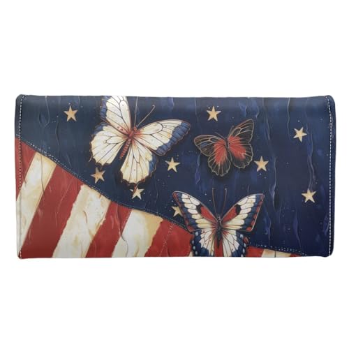 Image of AFPANQZ Womens Wallets Leather Trifold Multi Card Holder Slots Wallet, American Butterfly Ladies' Leather Card Pouch Bag for Keys Lipstick Cit Cards Holder