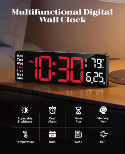 Image of Digital Wall Clock for Classroom, 13 inch Digital Clock Large Display