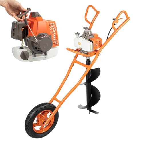 DAOHHFO Tarière à essence 2 temps avec chariot manuel, tarière à essence 63CC, perceuse de trous de terre, tarière à essence pour poteaux, équipement de forage avec foret de 30cm, tarière à essence à