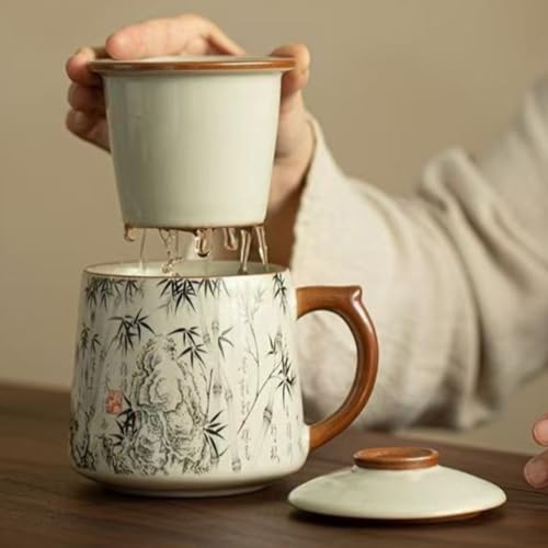 Taza de té de cerámica fina con diseño chino tradicional y 400 ml para uso individual en casa 5