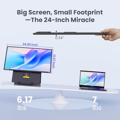 Image of Hyangin 4K 24-inch Large Portable Monitor for Laptop 2026 Upgraded, 60Hz Portable Screen, 125% sRGB IPS Portable Second Monitor with Adjustable Stand for Laptop, MacBook, Phones