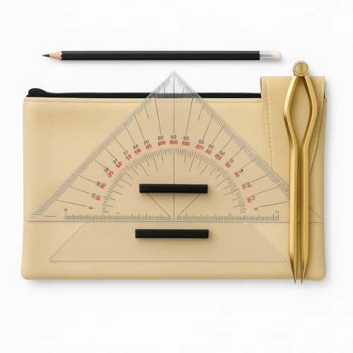Dreimaster Navigationsbesteck, Navigationsset, in Mappe mit Messing-Zirkel, Kurs- und Anlegedreieck, 27 cm, für Nautische Ausbildung, Bootsführerscheine, SBF-See und SKS.