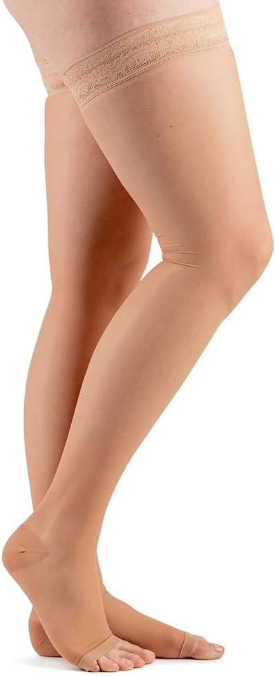 Actifi Women's Sheer 15-20 mmHg Compression Stockings, Thigh High, Open Toe, Moderate Support
