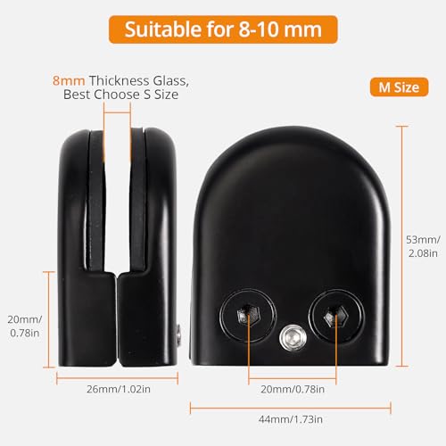 Neoteck Glasklemme, 8 Stück, Edelstahl 304 für Handlauf, Balustrade, Treppe (schwarz, 8–10 mm Halbkreis)