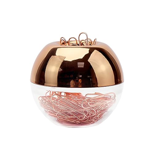 Distributeur de trombones magnétiques or rose avec 100 trombones pour bureau, école, maison, organiseur - Idée cadeau (or rose)