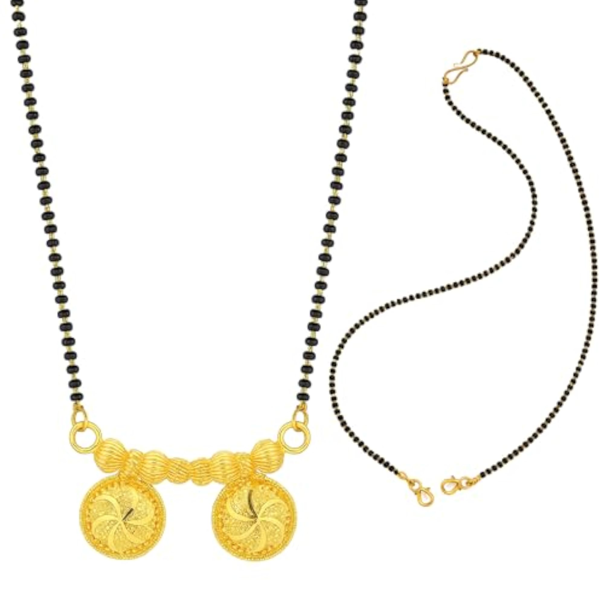 Traditional Gold Plated Black Beads Mangalsutra Tanmaniya Necklace