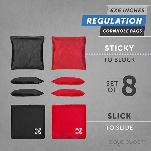 Play Platoon Professional Cornhole Bags - Set of 8 Regulation All Weather Two Sided Improved Bean Bags for Pro Corn Hole Game - 4 Red & 4 Black by Play Platoon - Image 2