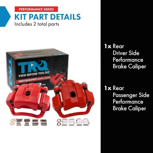 Image of TRQ Rear Brake Caliper Set Painted Red Brackets Compatible with 2008-2015 Toyota Sequoia 2007-2015 Tundra