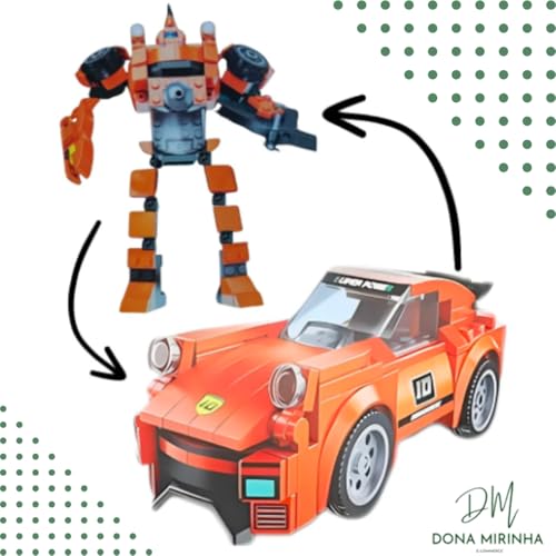 Blocos de Montar Carro Robô Fricção 2 em 1 Laranja