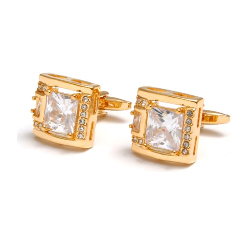Gemelli da Camicia Quadrati retrò in Rame, Semplici Gemelli Francesi con Strass per Matrimoni, Feste E Anniversari(Pesca A Frutto Bianco 5-1,7 Cm)