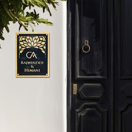 Image of BEE CREATIVE laser Cutting Customise Acrylic Design Name Plate for Home, Office & Outdoor Entrance (Shiny Gold) | Modern Acrylic Name Plate for Flats, Apartments & Villas