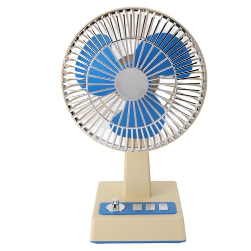 Ventilador de Escritorio Retro, Ventilador de Mesa Vintage con Cabezal Giratorio, Ventilador de Mesa de Escritorio Portátil Tipo C, 3 Velocidades, 3600 Mah, Potente Ventilador de