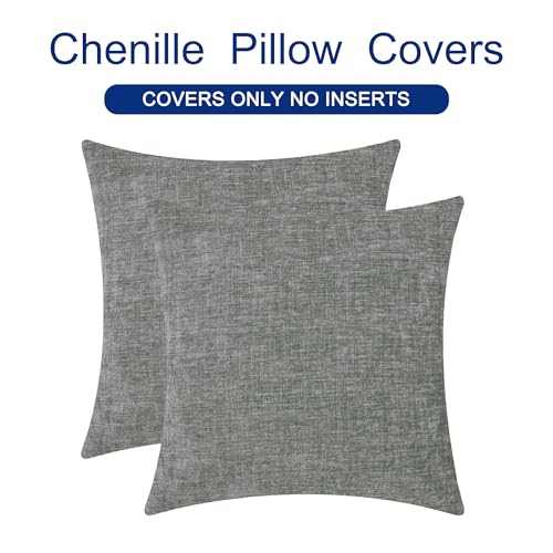 Image of CaliTime Pack of 2 Cozy Throw Pillow Covers Cases for Couch Sofa Home Decoration Solid Dyed Soft Chenille 16 X Inches Medium Grey