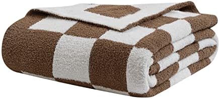 bearberry Fuzzy Checkerboard Grid Throw Blanket Knitted Soft Cozy...