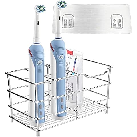 Toothbrush holder Wall Mounted,Moseem Stainless Steel Tooth Brush Holder,Electric Toothbrush Holder Wall Stand For Bathroom(5 slots),Silver Cover