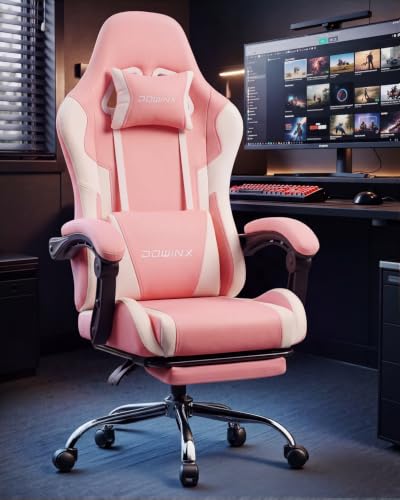Image of Dowinx Ergonomic Gaming Chair with Footrest & Massage Lumbar, 2D-Linkage Armrests for Computer Chair 330lbs with Headrest Pillow for Office, Home, Streaming and Long Gaming Sessions, Bright Pink