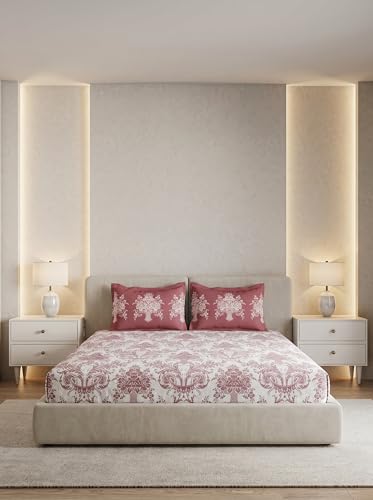 Image of DDECOR Live Beautiful 100% Cotton 145TC Ethnic King Bedsheet with 2 Pillow Covers | Rotary Printed Breathable Fabric | 224 CM X 254 CM | Luxury Bedding for Home | Cresta Collection | Wood Rose Pink
