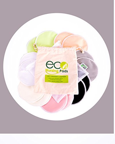 Round Or Contoured | Washable Reusable Bamboo Nursing Pads | Organic Bamboo Breastfeeding Pads | Large (12Cm) | 14 Pack With 2 Bonus Pouches & Free E-Book #TOP2