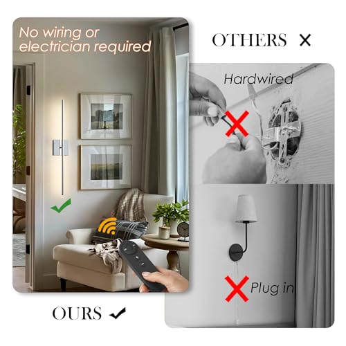Image of KARTOOSH 32.2 Inch Wall Sconces Battery Operated for Living Room Chrome | Rechargeable Wireless Wall Lamp Set of 2, 3000K Warm White Dimmable Wall Light Remote Control Indoor Lighting for Bedroom