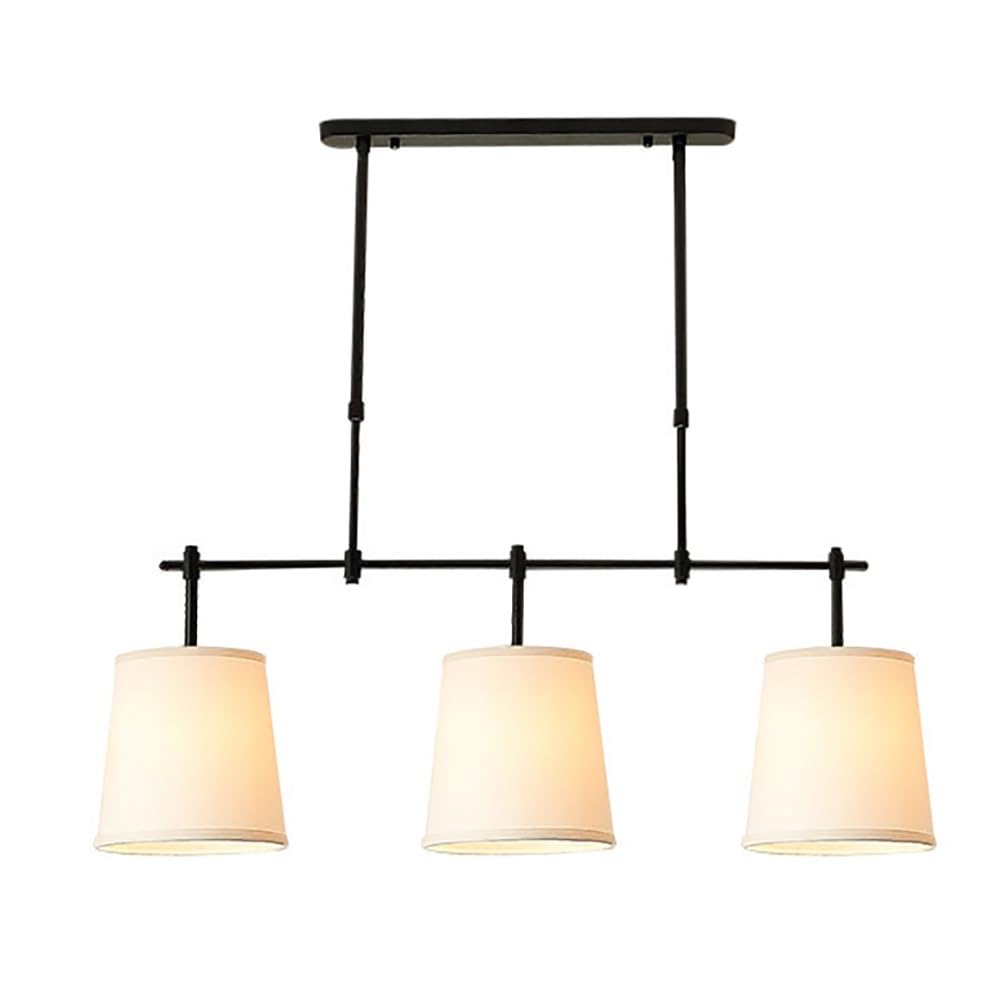 Suspension linéaire dorée style rustique vintage avec 3 abat-jours en tissu
