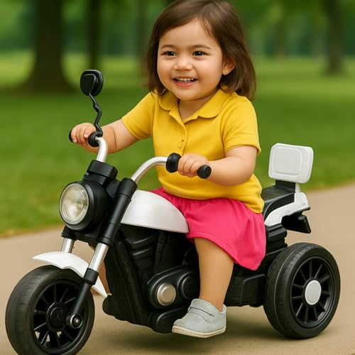 Image of Kawaii Kids 6V Battery Operated Ride-On Bike with Music & LED Lights, White