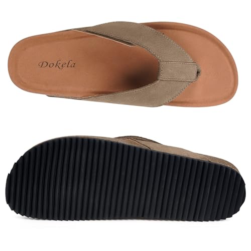 Womens Mens Orthotic Flip Flops Cork Footbed Thong Sandals Suede Leather Arch Support Summer Casual Slip on Open Toe Slippers with Adjustable Straps Outdoor4