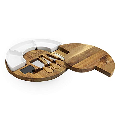 Set di taglieri e coltelli per formaggi rotondi in acacia | Ciotole e Vassoi in porcellana in ceramica | Piatto di formaggi in legno | Set di taglieri e coltelli | M&W