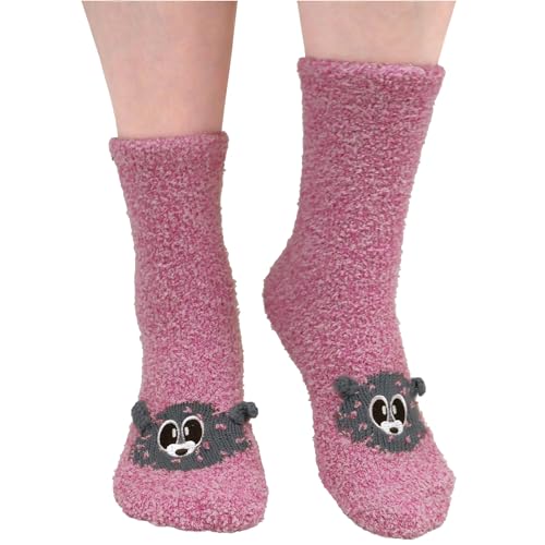 Image of BambooMN Super Soft Warm Cute Women's Animal Non-Slip Fuzzy Fluffy Crew Winter Home Socks