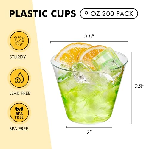 RACETOP 200 Pack 9 oz Clear Plastic Cups for Party, Disposable Clear Cup, Disposable Cups, Wine Glasses Cups, Plastic Cocktail Glasses by RACETOP - Image 2