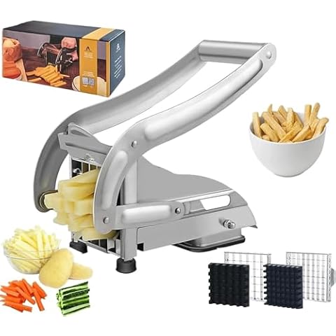 French Fry Cutter, COOK A FUTURE Stainless Steel Potato Cutter, Potato Slicer, Includes 2 Blade Size Cutter Options and No-Slip Suction Base, Perfect for use with Air Fryer Cover