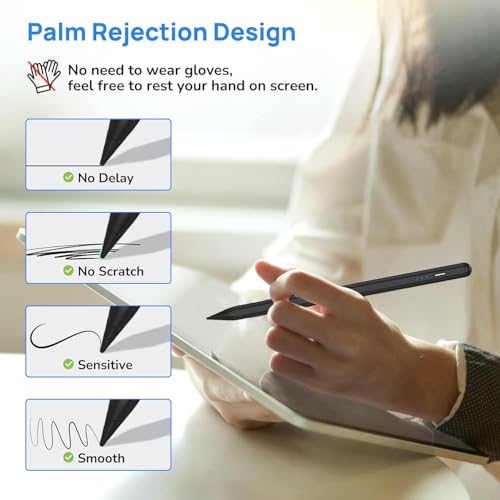 Stylus Pen for Apple iPad A16/11th 2026-2018 iPad Pencil A16/11/10/9/8/7/6,Air 11"/13" M4/M3/M2/5th-3rd,Pro 13"/11"/M4/12.9",Mini A17 Pro/6/5th Stylus Palm Rejection Tilt Sensitivity Fast Charge-Black - image 6