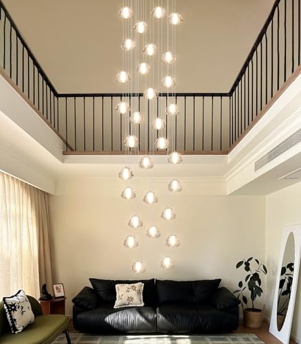 Image of 30-Lights Modern Chandeliers for High Ceiling Large Crystal Chandeliers LED Long Handing Light Fixture for Entrance Hallway Foyer Staircase 3000K