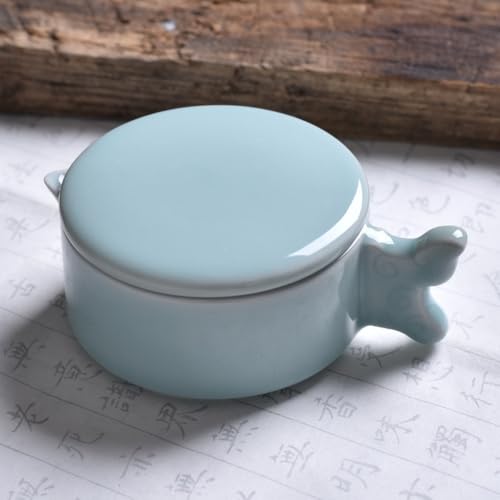 Emidor 硯、セラミック素材、書道/水墨画用、多機能、蓋付き、蒸発しにくい、書道ツール/文房具、学生/書道と水墨画愛好家に適しています (C)