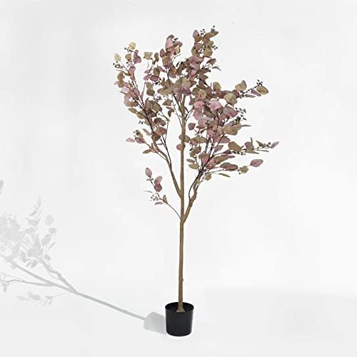 DIIGER Artificial Tree 6ft (71 in) Tall Artificial Eucalyptus Tree, Fake Silver Dollar Leaves Faux Eucalyptus Stems, for Home Office Perfect Housewares Gift Decoration （Red Leaf）…