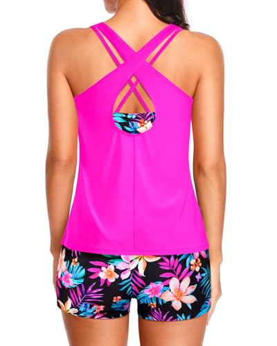 Image of Holipick 3 Piece Tankini Swimsuits for Women Tummy Control Bathing Suits Swim Tank Top with Bra Boy Shorts Teen Swimwear 2026