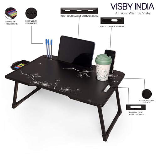 Image of Study Table Bed Table Premium Laptop Table /Foldable and Portable Wooden /Writing Desk for Office /Home /School (US Flower*COTTED)