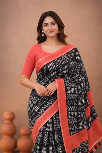 Image of Jack & Jini Women's Floral Print Pure Georgette Saree with Blouse Piece | Soft Casual & Festive Drape | Gift for Mother, Wife.