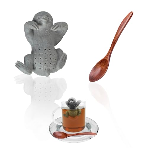 2 Pezzi Bradipo Tè Filtro Divertente Colino da Tè per Tazza Filtri The in Silicone per Cucina di Casa Colino da tè per Animali da Appendere per Foglie Sciolte o Tisane Silicone 100% Alimentare Grigio